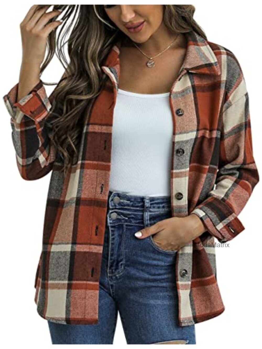 Plaid Flannel Shacket Button Down Shirt Jacket Loose Fit Women's